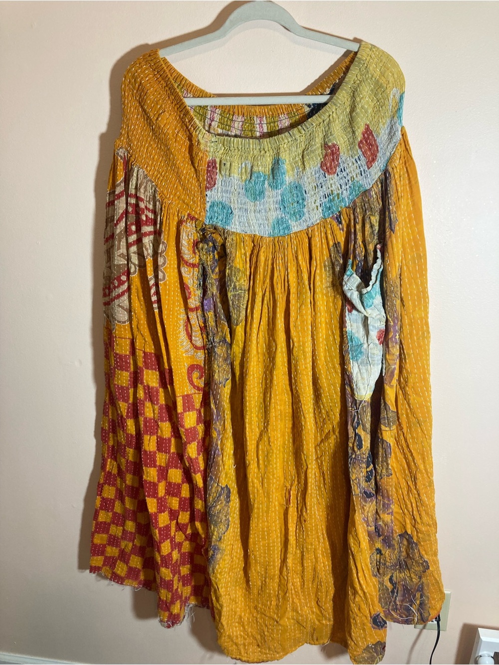 Boho Mustard Yellow Patchwork Maxi Dress